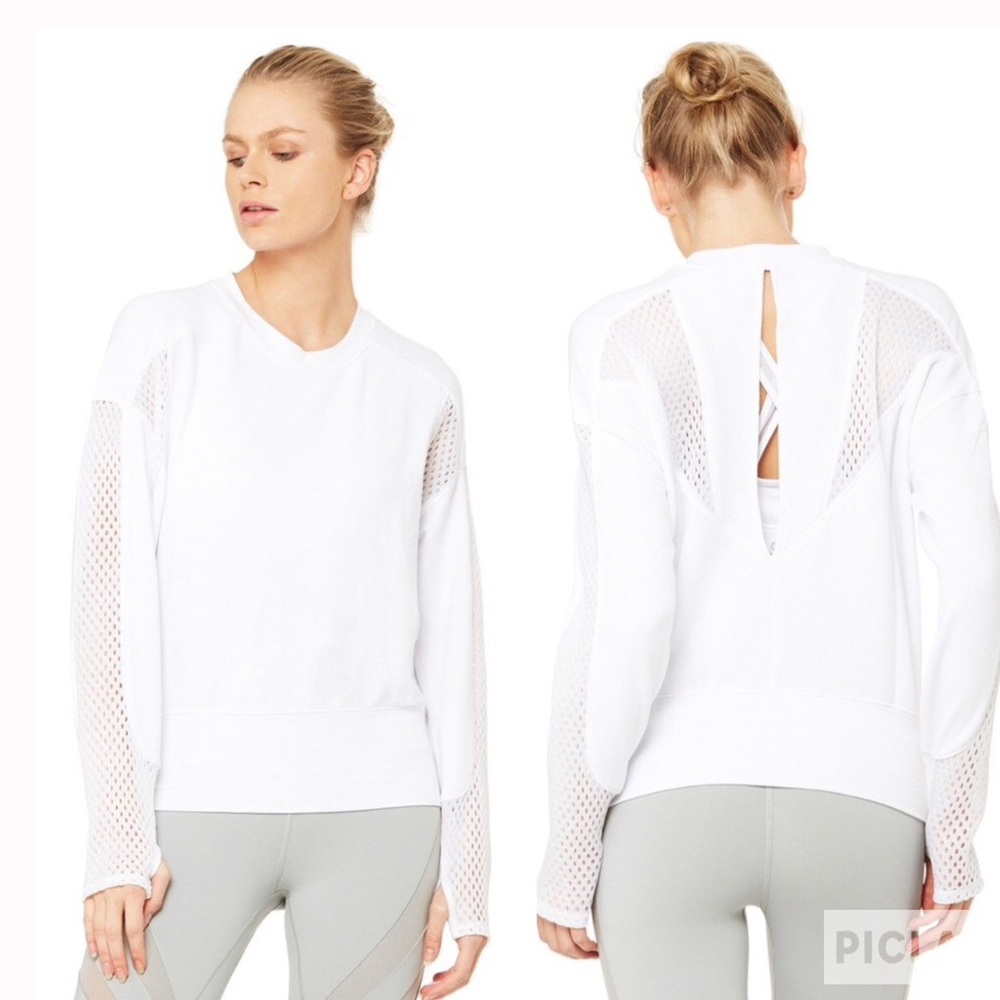 ALO yoga white sweatshirt w/mesh top size S